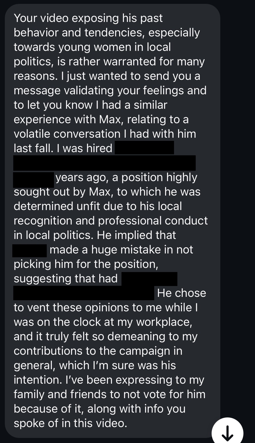Redacted direct message about Max Herrle